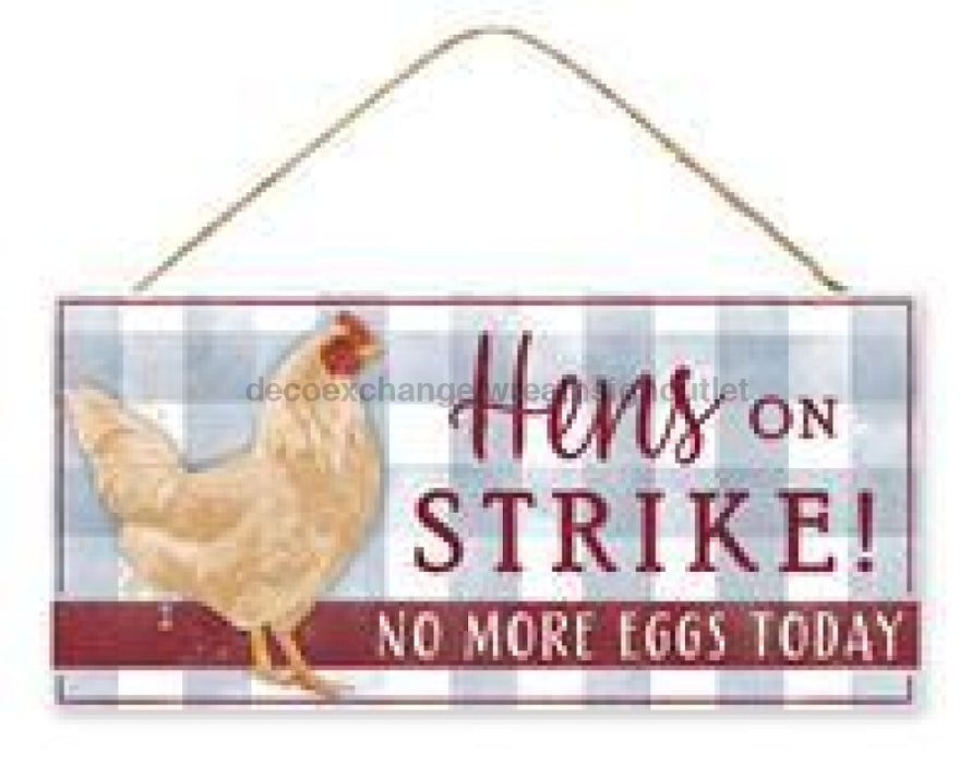 Wreath Sign, 12.5"Lx6"H Hens On Strike Sign W/Jute Tan/Dk Red/Ctry Blu/Wht AP7099, DecoExchange, Sign For Wreath - DecoExchange