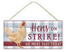 Wreath Sign, 12.5"Lx6"H Hens On Strike Sign W/Jute Tan/Dk Red/Ctry Blu/Wht AP7099, DecoExchange, Sign For Wreath - DecoExchange