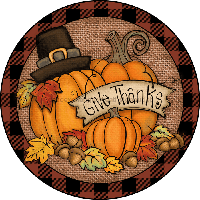 Wreath Sign, 12" Round Metal Give Thanks Sign - DECOE-022, DecoExchange, Sign For Wreaths - DecoExchange