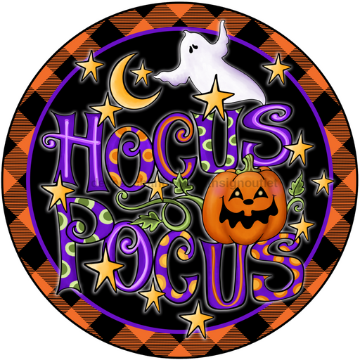 Wreath Sign, 12" Round Metal Hocus Pocus Sign - DECOE-023, DecoExchange, Sign For Wreaths - DecoExchange