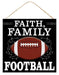 Wreath Sign, 12"Sq Faith Family Football Sign Black/White/Brown AP8447, DecoExchange, Sign For Wreath - DecoExchange