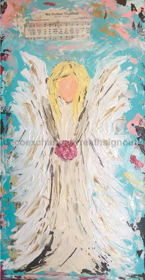 Wreath Sign, 12x6" Hand drawn Angel, Religious Sign, CH-004, DecoExchange, Sign For Wreath - DecoExchange