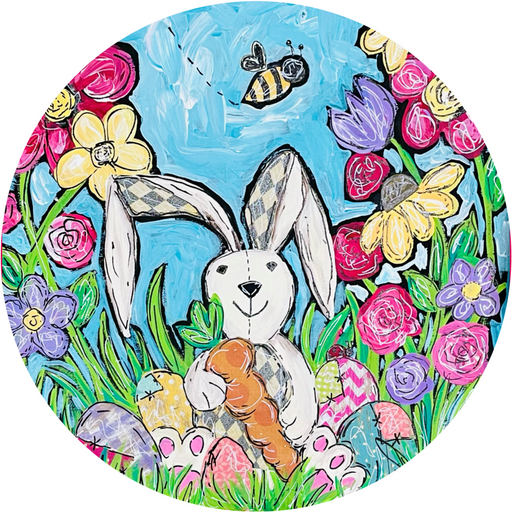 Wreath Sign, 18" Wood Round, Rabbit Sign, Easter Sign, CH-013, DecoExchange, Sign For Wreath