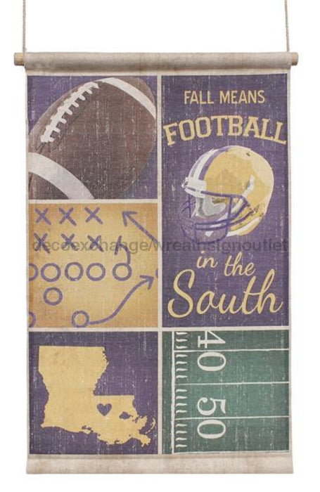 Wreath Sign, 32"L Fall/Football-Louisiana Banner Purple/Yellow/Grn/Brn-Wp AP9093DecoExchange, Sign For Wreath - DecoExchange