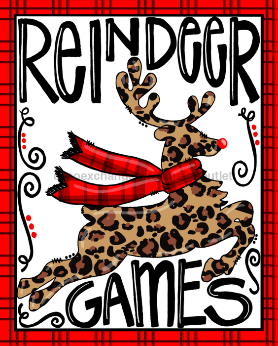 Wreath Sign, Animal Print Deer Christmas Sign, 8x10", Metal Sign, DECOE-928, Sign For Wreath, DecoExchange - DecoExchange