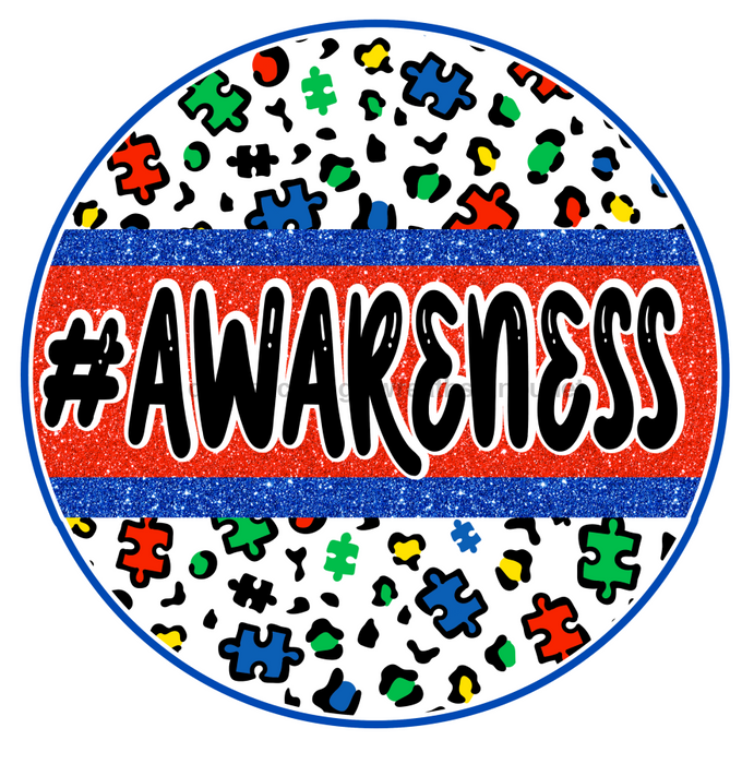 Wreath Sign, Autism Awareness, 18" Wood Round Sign, DECOE-630, DecoExchange, Sign For Wreath - DecoExchange®