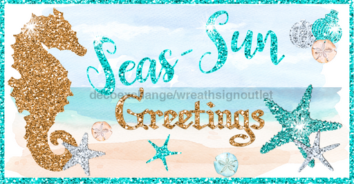 Wreath Sign, Beach Christmas, Sea Sun Greetings, 6"x12" Metal Sign DECOE-442 - DecoExchange