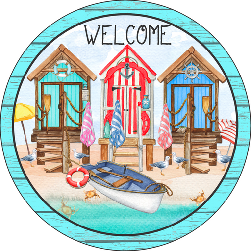 Wreath Sign, Beach Sign, Beach Welcome, 18" Wood Round,  Sign, DECOE-551, DecoExchange, Sign For Wreath