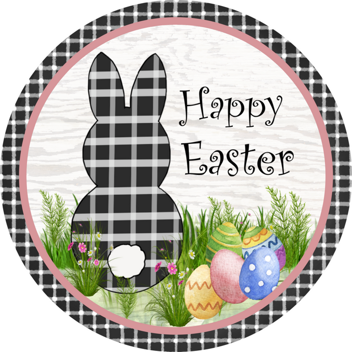 Wreath Sign, Black and White Easter, Round Easter Sign, DECOE-521, Sign For Wreath, DecoExchange - DecoExchange