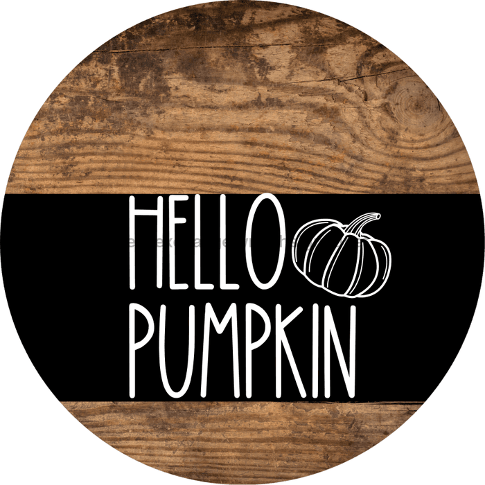 Wreath Sign Black And White Fall Hello Pumpkin Decoe-2348 For Round 12 metal