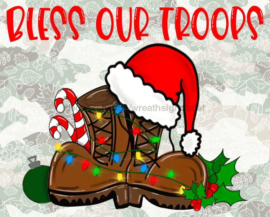 Wreath Sign, Bless Our Troops, Army Boots, 8x10" Metal Sign DECOE-789, Sign For Wreath, DecoExchange - DecoExchange