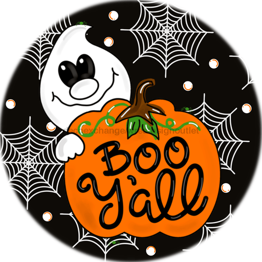 Wreath Sign, Boo Y'all Ghost - Halloween - 10" Round Metal Sign - TB-006, DecoExchange, Sign For Wreaths - DecoExchange