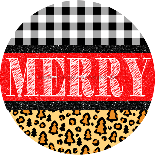 Wreath Sign, Buffalo Check Leopard, Merry Christmas Sign, 10" Round, Metal Sign, DECOE-767, DecoExchange, Sign For Wreath - DecoExchange