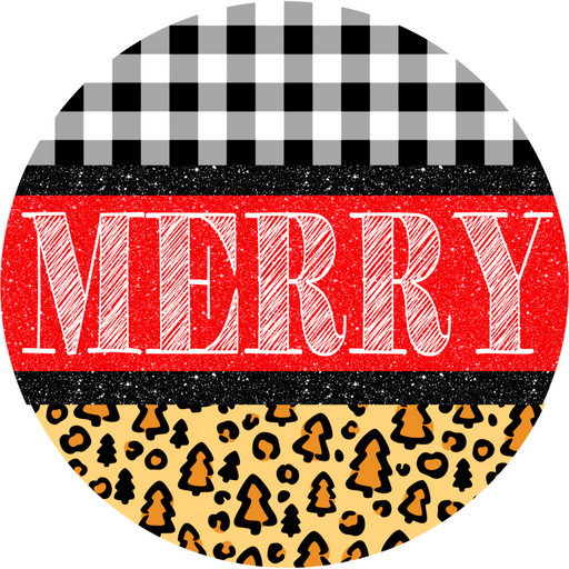Wreath Sign, Buffalo Check Leopard, Merry Christmas Sign, 12" Round, Metal Sign, DECOE-767, DecoExchange, Sign For Wreath - DecoExchange