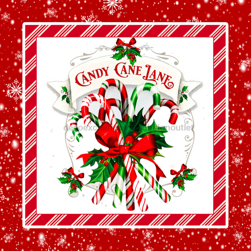 Wreath Sign, Candy Cane Lane Sign, 10"x10" Metal Sign DECOE-440, Sign For Wreath, DecoExchange - DecoExchange