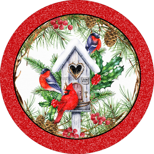 Wreath Sign, Cardinal Sign, Winter Sign, Christmas Sign, 18" Wood Round,  Sign, DECOE-104, DecoExchange, Sign For Wreath
