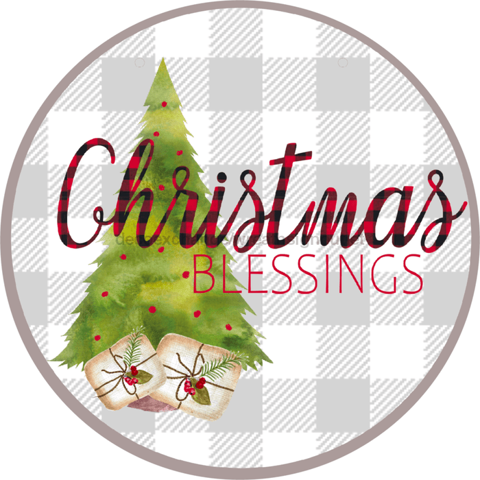 Wreath Sign, Christmas Sign, Christmas Blessing, 10" Round, Metal Sign, DECOE-737, DecoExchange, Sign For Wreath - DecoExchange