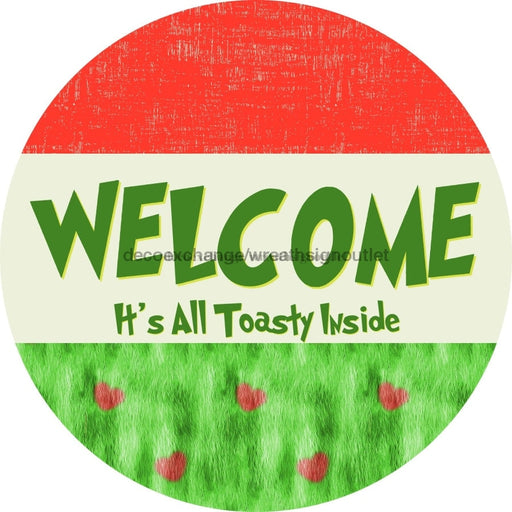 Wreath Sign Christmas Door Hanger Welcome Red Heart Toasty Inside Decoe-2367 For Round 18 Wood