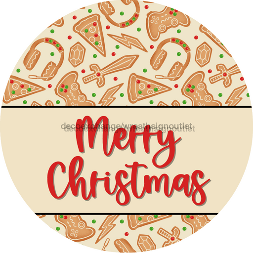 Wreath Sign Christmas Wreath Sign Gamer Funny Decoe-2383 For Round 10 Wood