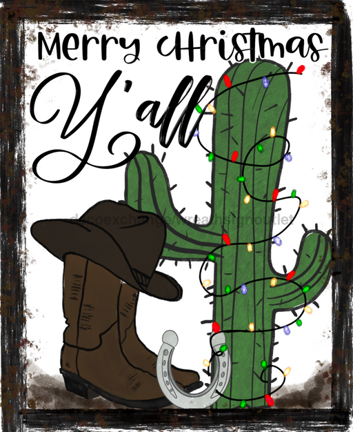 Wreath Sign, Christmas - Merry Christmas Y'all Cowboy Boot 8x10"Metal Sign DECOE-186, DecoExchange, Sign For Wreaths - DecoExchange