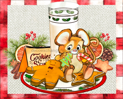 Wreath Sign, Christmas Mouse, Red White, 8x10", Metal Sign DECOE-887, Sign For Wreath, DecoExchange - DecoExchange