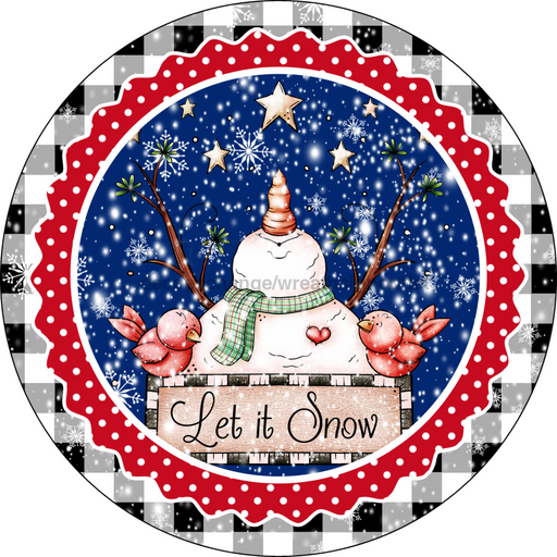 Wreath Sign, Christmas Sign, Red Snowman Looking Up, 18" Wood Round,  Sign, DECOE-127, DecoExchange, Sign For Wreath