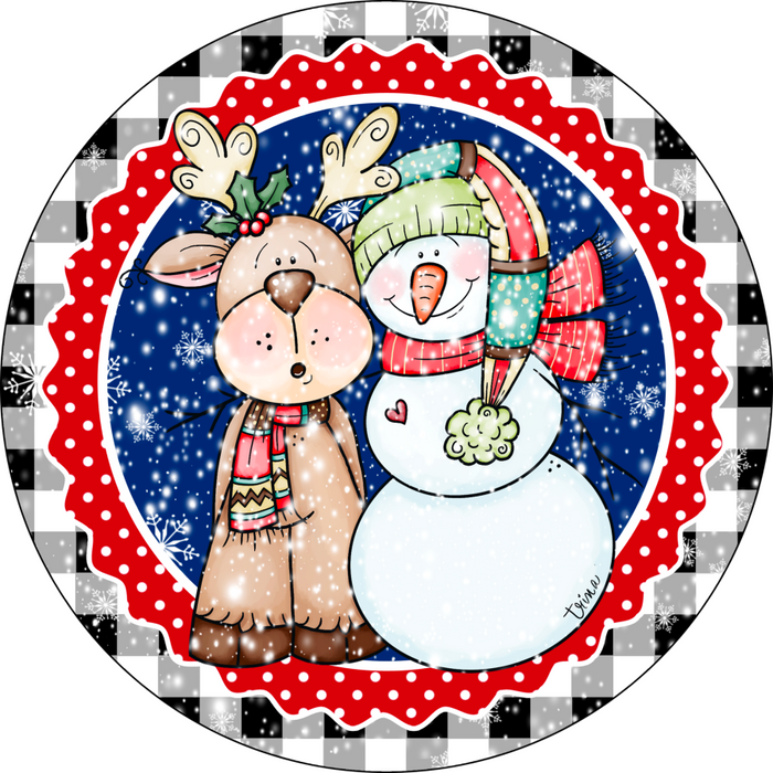 Wreath Sign, Christmas Sign, Reindeer Sign, 10" Round, Metal Sign, DECOE-775, DecoExchange, Sign For Wreath - DecoExchange