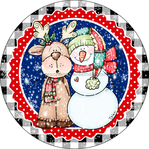Wreath Sign, Christmas Sign, Reindeer Sign, 12" Round, Metal Sign, DECOE-775, DecoExchange, Sign For Wreath - DecoExchange