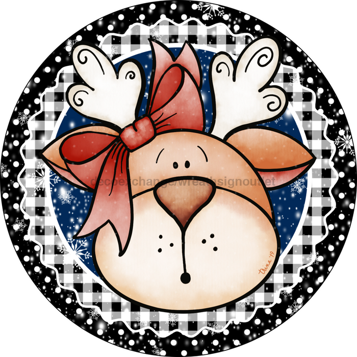 Wreath Sign, Christmas Sign, Reindeer, Black and White, 18" Wood Round,  Sign, DECOE-118, DecoExchange, Sign For Wreath