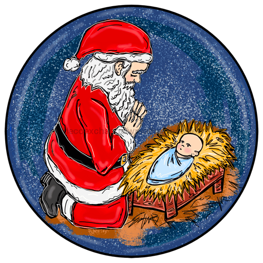 Wreath Sign, Christmas Santa Nativity 12" Round Metal Sign DECOE-216, DecoExchange, Sign For Wreath - DecoExchange
