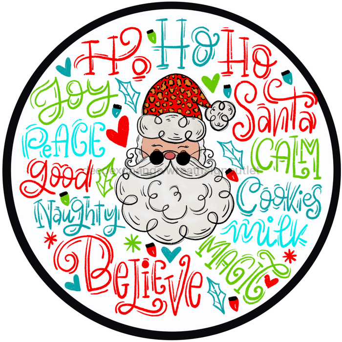Wreath Sign, Christmas Sign, Santa Typography, 10" Round, Metal Sign, DECOE-346, DecoExchange, Sign For Wreath - DecoExchange