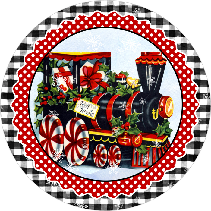 Wreath Sign, Christmas Train Sign, Christmas Sign, 12" Round Metal Sign DECOE-817, Sign For Wreath, DecoExchange - DecoExchange