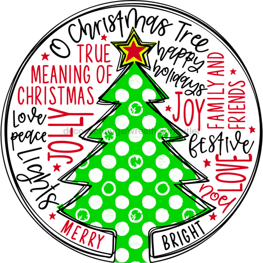 Wreath Sign, Christmas Tree, Christmas Sign, 10" Round, Metal Sign, DECOE-564, DecoExchange, Sign For Wreath - DecoExchange