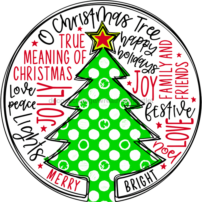Wreath Sign, Christmas Tree, Christmas Sign, 10" Round, Metal Sign, DECOE-564, DecoExchange, Sign For Wreath - DecoExchange
