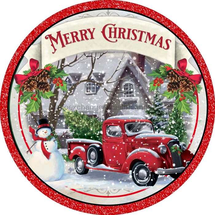 Wreath Sign, Christmas Truck Sign, 12" Round, Metal Sign, DECOE-109, DecoExchange, Sign For Wreath - DecoExchange