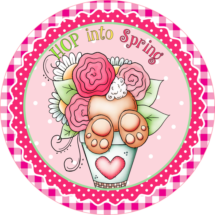 Wreath Sign, Dark Pink Border Easter Wreath, Round Easter Sign, Whimsical Easter, DECOE-526, Sign For Wreath, DecoExchange - DecoExchange