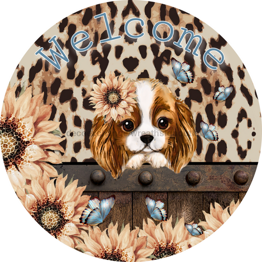 Wreath Sign, Dog Sign, Welcome Sign, 18" Wood Round  Sign DECOE-298, Sign For Wreath, DecoExchange