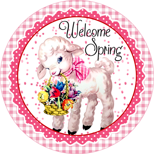 Wreath Sign, Easter Lamb, Round Easter Sign, Spring Sign, DECOE-511, Sign For Wreath, DecoExchange - DecoExchange