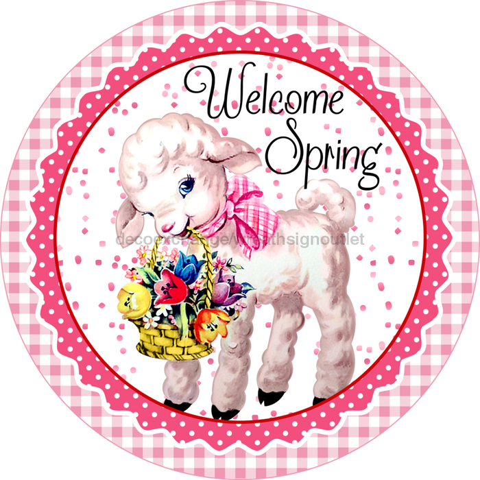 Wreath Sign, Easter Lamb, Round Easter Sign, Spring Sign, DECOE-511, Sign For Wreath, DecoExchange - DecoExchange