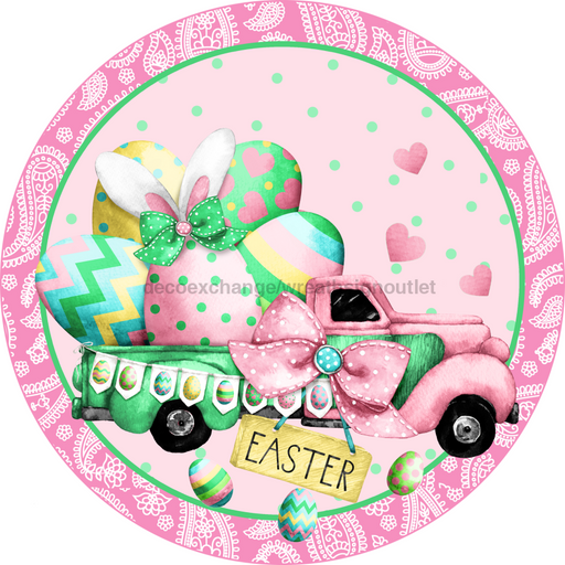 Wreath Sign, Easter Truck Sign, Spring Sign, 18" Wood Round  Sign DECOE-271, Sign For Wreath, DecoExchange