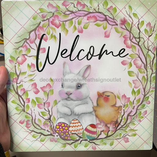 Wreath Sign, Easter Welcome Metal Sign 12"x12" IW-013 - DecoExchange Exclusive, DecoExchange, Sign For Wreaths - DecoExchange
