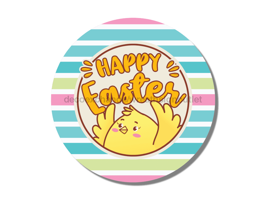 Wreath Sign, Easter Sign, Yellow Chick Happy Easter Sign, DECOE-467, Sign For Wreath, DecoExchange - DecoExchange