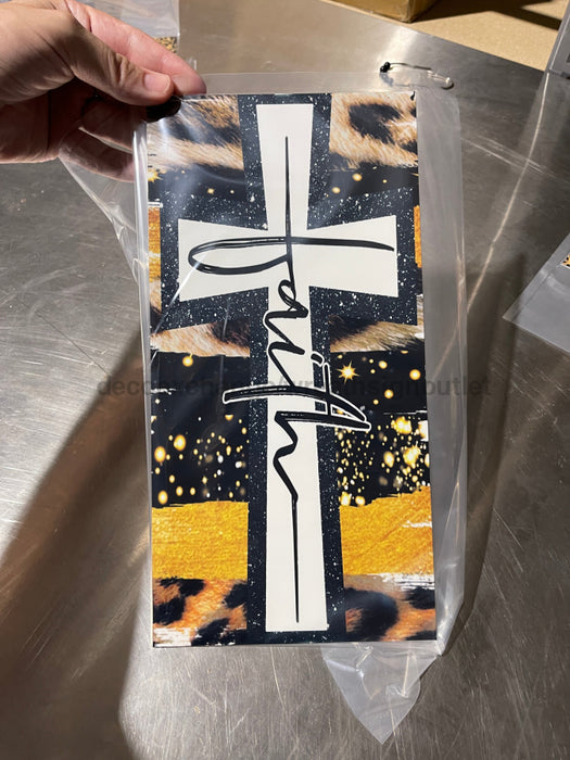 Wreath Sign, Faith Cross 6"x12" Metal Sign DECOE-148, DecoExchange, Sign For Wreaths - DecoExchange