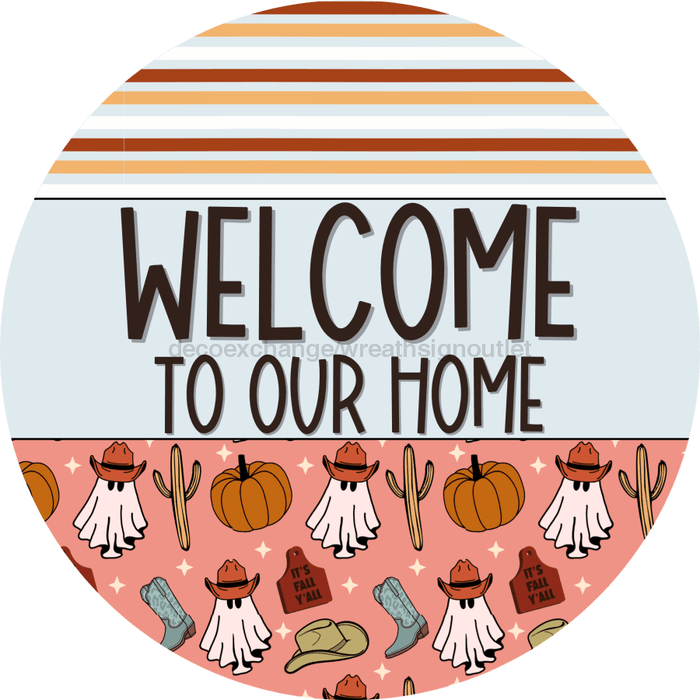 Wreath Sign Fall Door Hanger Western Welcome Decoe-2373 For Round 18 Wood