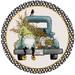 Wreath Sign, Fall Gnome Back of Blue Truck 10" Round Metal Sign DECOE-067, DecoExchange, Sign For Wreaths - DecoExchange