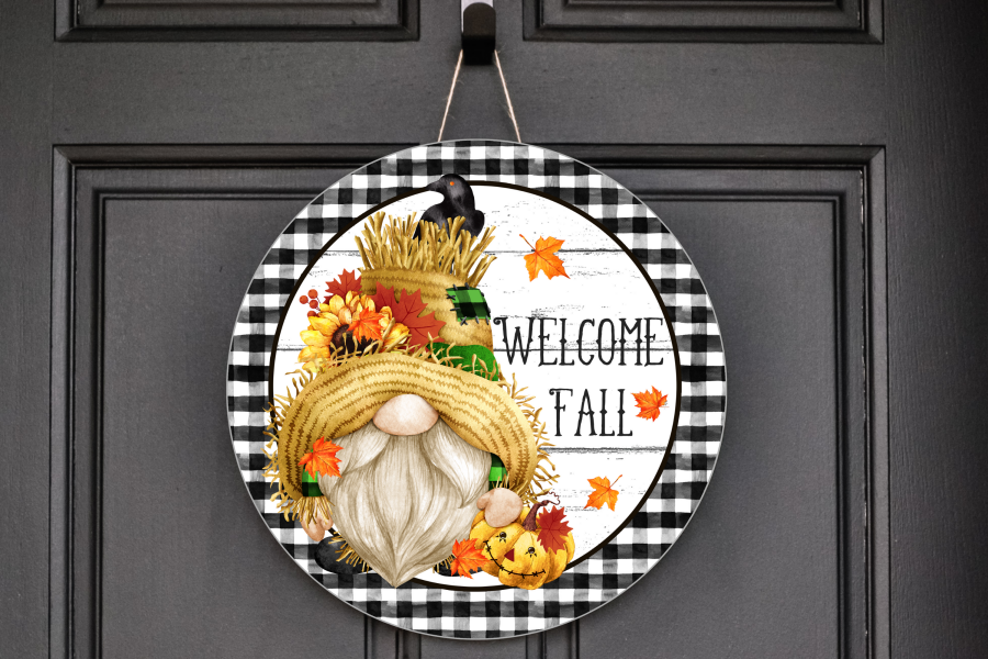 Wreath Sign, Fall Sign, Gnome Sign, DECOE-2030, Sign For Wreath, DecoExchange - DecoExchange®