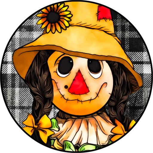 Wreath Sign, Fall Sign, Scarecrow Sign, 12" Round Metal Sign DECOE-884, DecoExchange, Sign For Wreath - DecoExchange