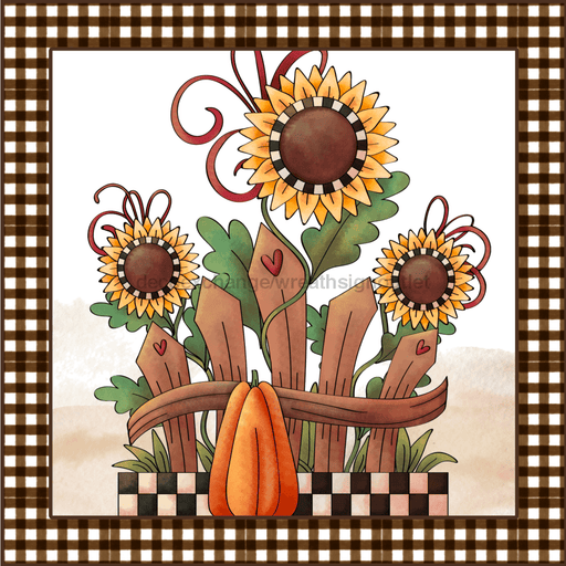 Wreath Sign, Fall Sign, Sunflower Signs, 10"x10" Metal Sign DECOE-880, DecoExchange, Sign For Wreaths - DecoExchange