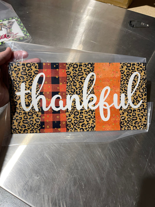 Wreath Sign, Fall Thankful 6"x12" Metal Sign DECOE-141, DecoExchange, Sign For Wreaths - DecoExchange