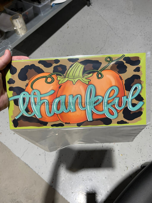 Wreath Sign, Fall Thankful Pumpkin 6"x12" Metal Sign DECOE-140, Sign For Wreath, DecoExchange - DecoExchange